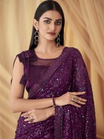 Plum Georgette And Satin Pattern Saree